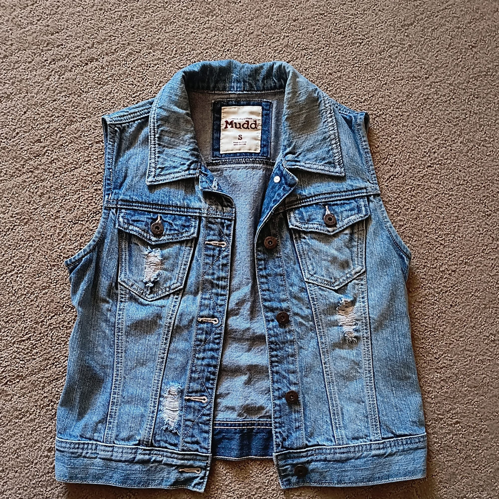 Mudd Women's Distressed Blue Denim Vest